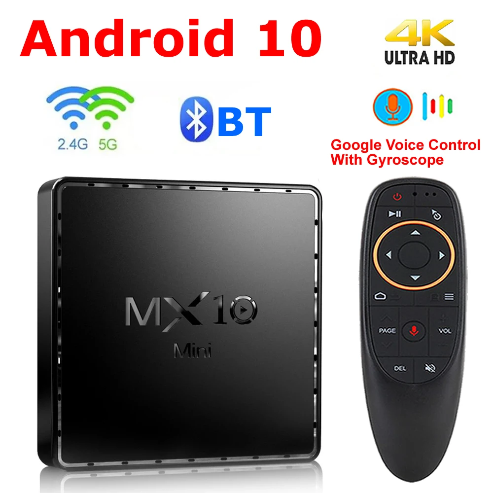 

MX10 Mini Android 10 Smart TV Box 2GB 16GB 2.4G&5G Dual WIFI BT Media Player Google Voice Assistant 3D 4K Youtube Set top box