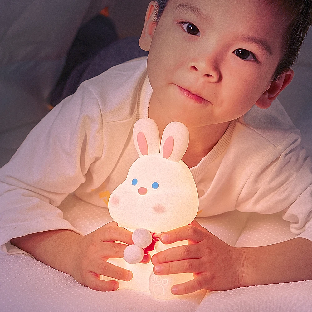 Cute Dudu Rabbit Silicone Night Light ricarica USB Color Bunny Gift Sleeping Light per bambini e studenti