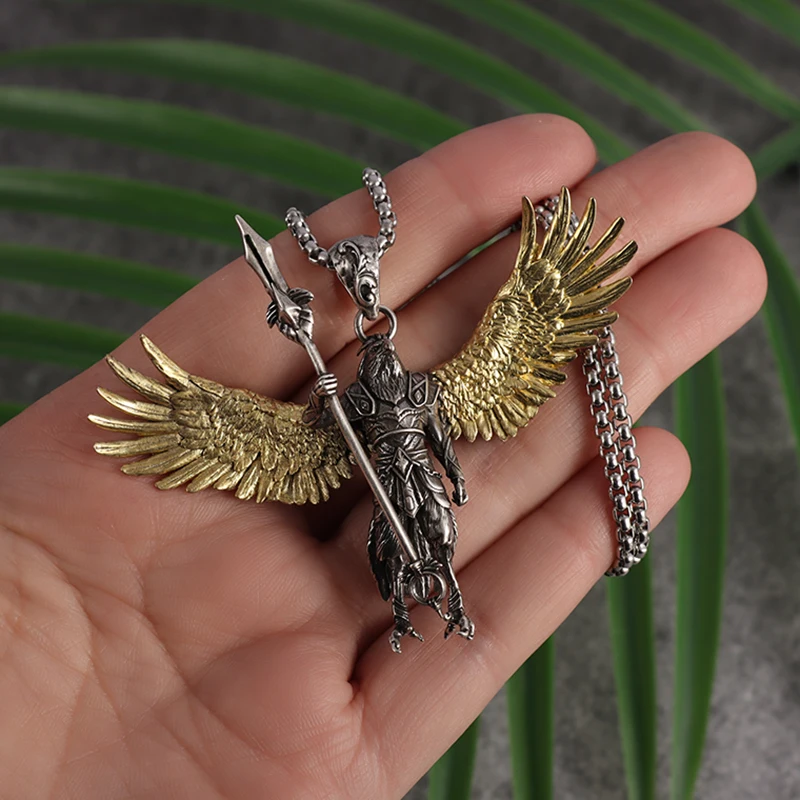 Neo-Gothic Eagle Guard Warrior Spear Weapon Pendant Necklace for Men Domineering Cool Street Banquet Wearing Jewelry Necklace