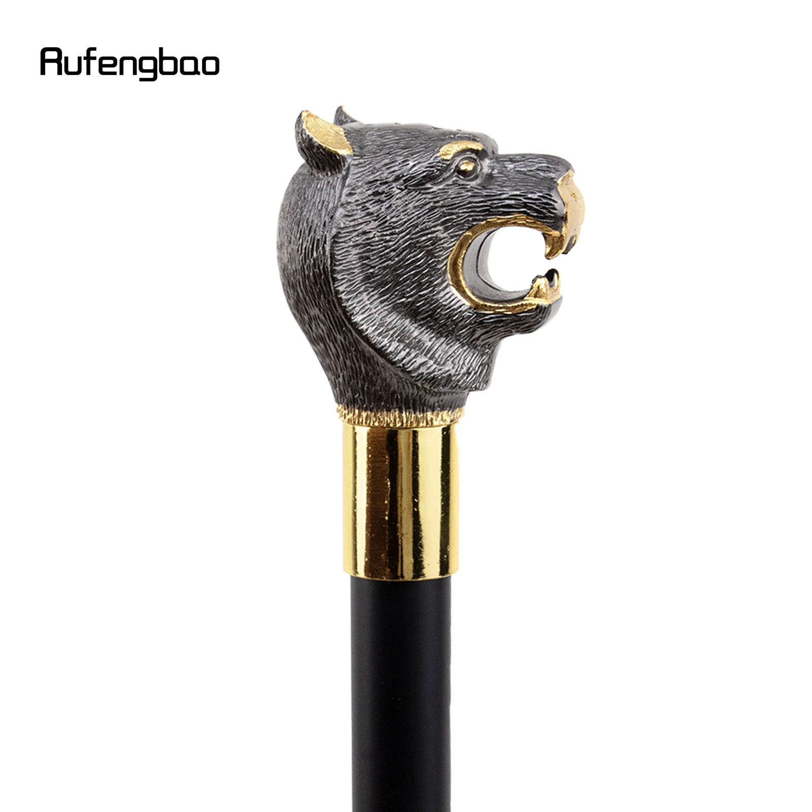 Golden Black Luxury Tiger Head Handle Walking Stick with Hidden Plate Self Defense Fashion Cane Plate Cosplay Crosier Stick 93cm