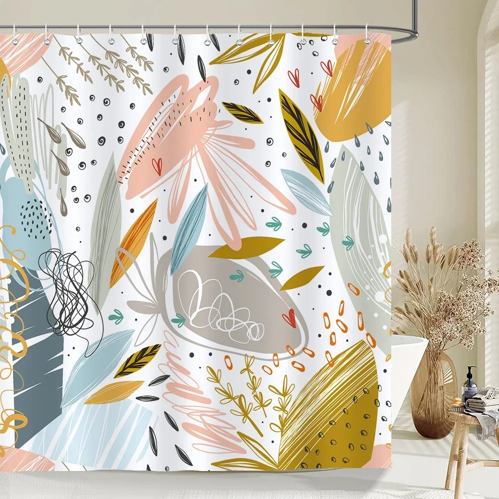 

Скандинавская занавеска для душа с цветочным растительным узором, занавеска для ванной комнаты, водонепроницаемая занавеска для ванной, водонепроницаемая для домашнего декора ванной комнаты, занавеска для душа с принтом
