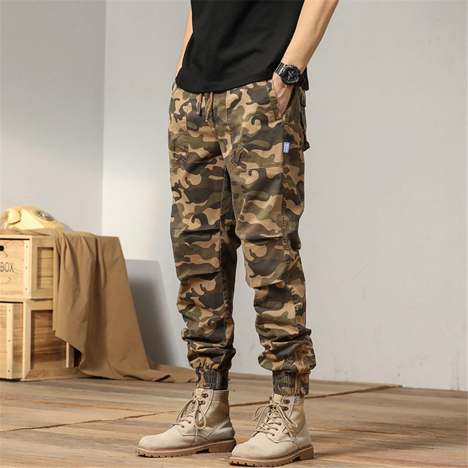 Camo Pants Men Joggers Cargo Pants 2023 New Spring Multiple Pockets Camouflage Trousers Male Elastic Waist Cotton Pants