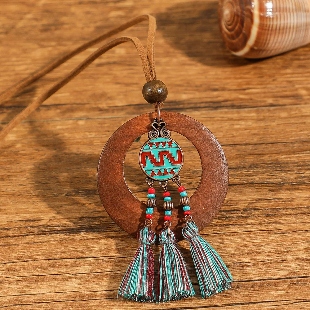 Boho Vintage Necklaces Layered Pendent Necklace Wipe Green Tassel Sweater Chain Multiple Styles Tribal Jewelry Daily Wear Gifts
