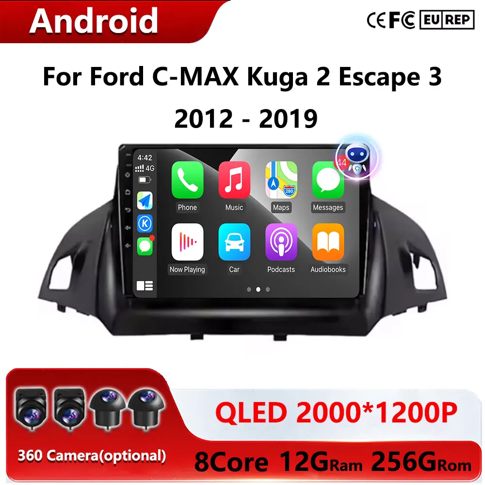 

For Ford C-MAX Kuga 2 Escape 3 2012 - 2019 Car Radio Carplay GPS Navigation Android 16 Auto Screen Stereo 5G Wifi Video