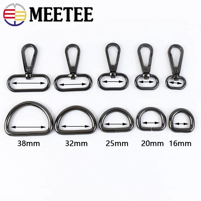 3Sets Metal Buckle+D Ring Clasps Bag Strap Pet Collar Buckle Webbing Belt Keychain Clip Hook Lobster Swivel Clasp DIY Accessorie