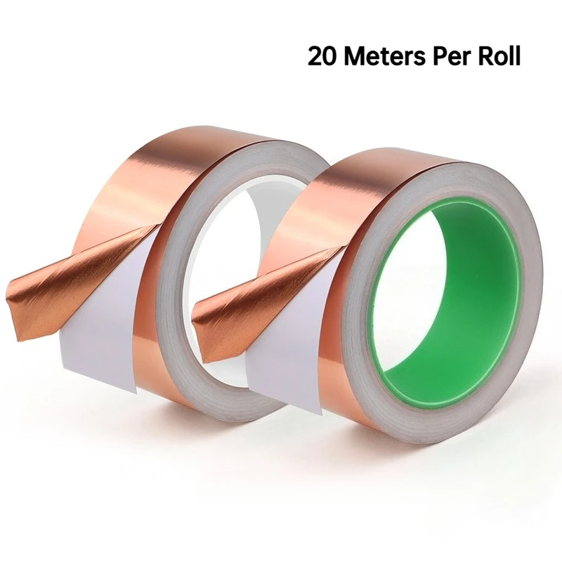 20M/Roll Copper Foil Tape Single/Double Sided 5/6/8/10/15/20/25/30/35/40/45/50mm Adhesive Conductive Conduct Copper Foil Tapes