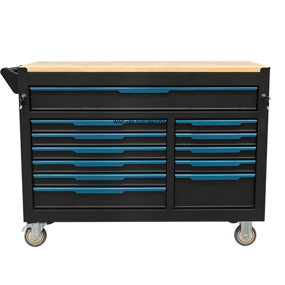 OEM Heavy Duty 12-Drawer Anti-Theft Waterproof Modular Rolling Tool Cabinet with Worktop for Garage Workshop Repair Storage
