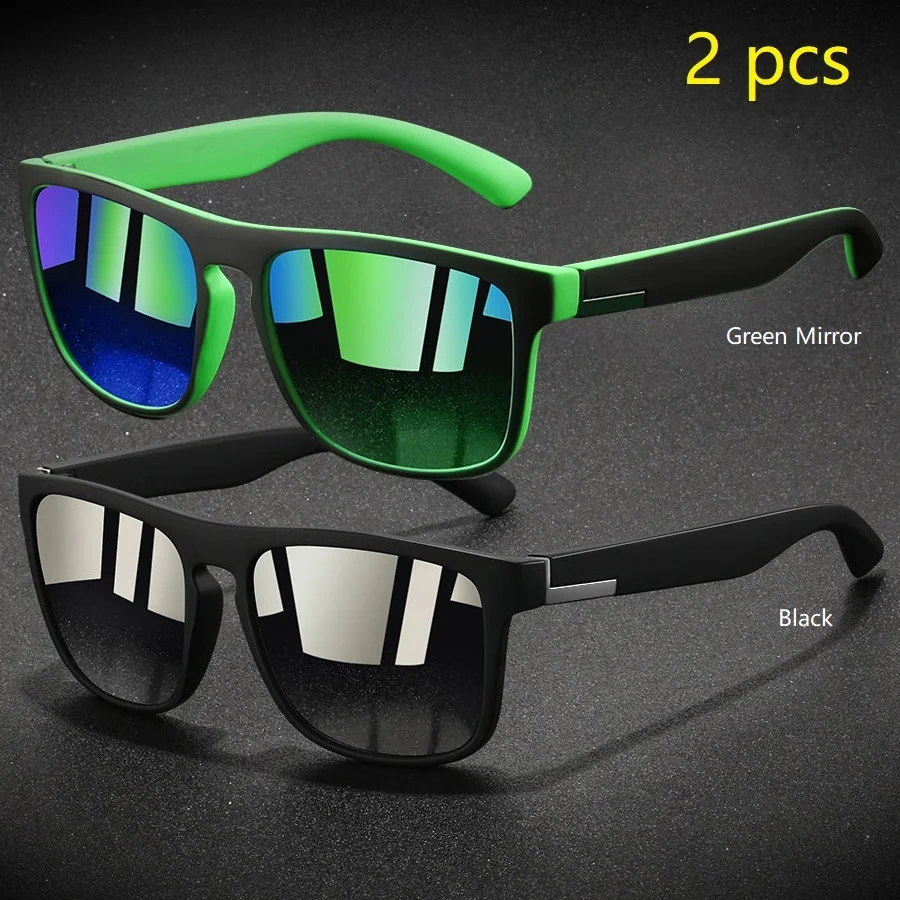 2 Stück Modische Vintage Quadratische Sportsonnenbrille für Männer und Frauen Angeln Fahren Markendesigner Sonnenbrillen Retro Eyewear – Detail 6