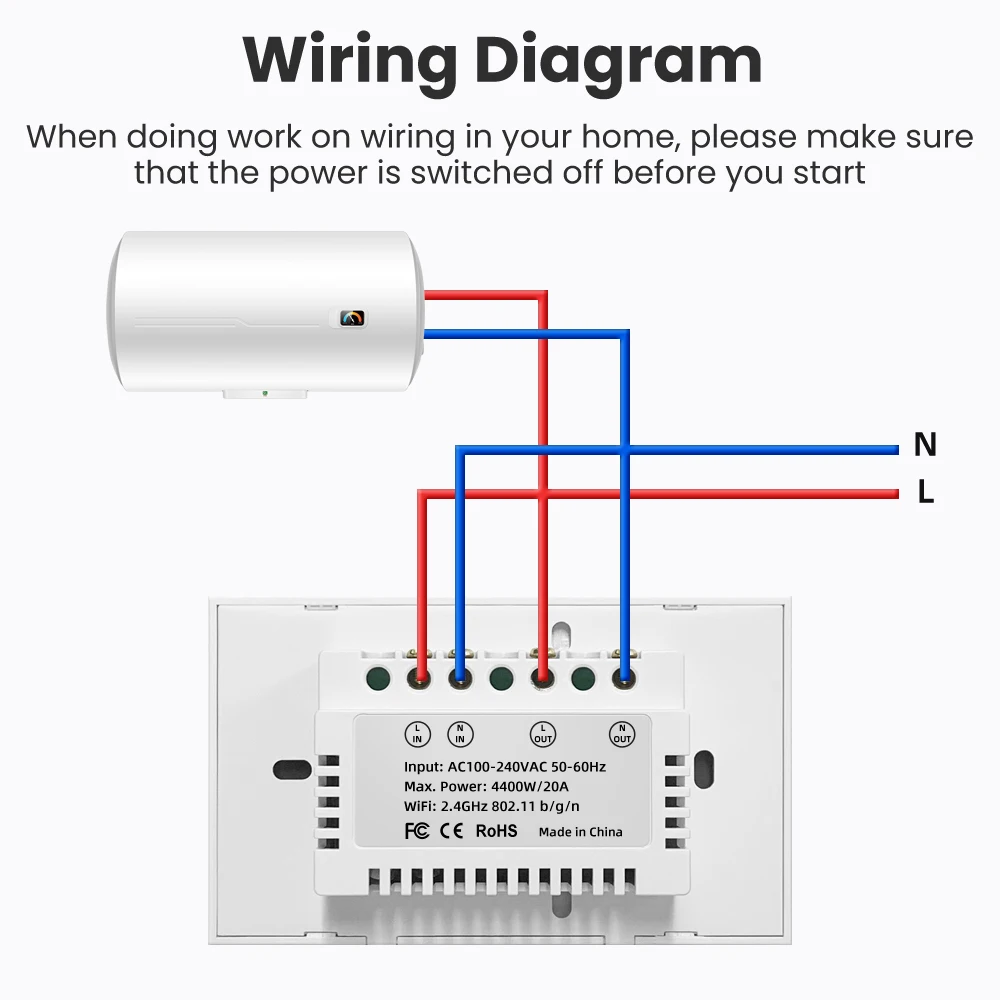 AVATTO Wireless Touch Wall Boiler Water Heater US Version Switch Electrical Light Smart Life APP Remote For Alexa Google Home