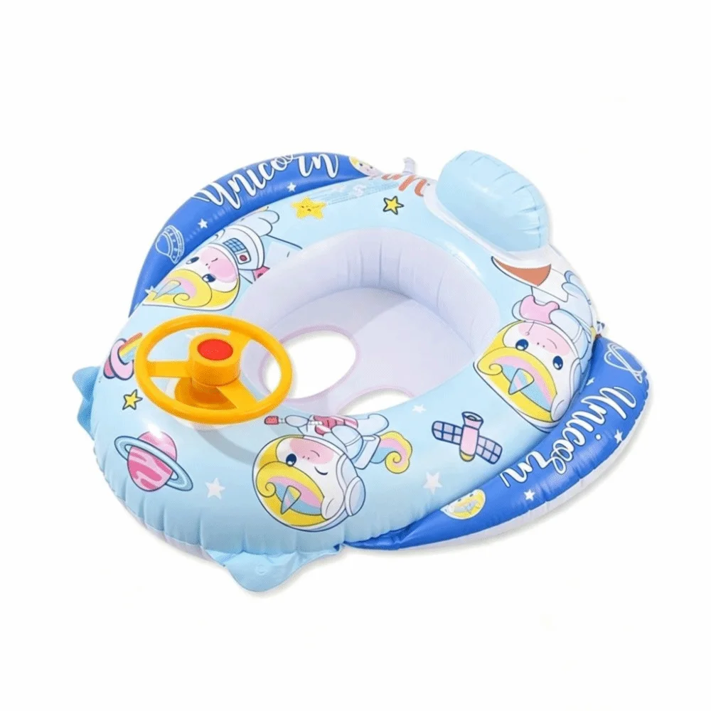 Inflatable Swimming Float with Seat with Steering Wheel Swimming Ring Cartoon Design Floating Seat Baby Pool Float Outdoor Pool