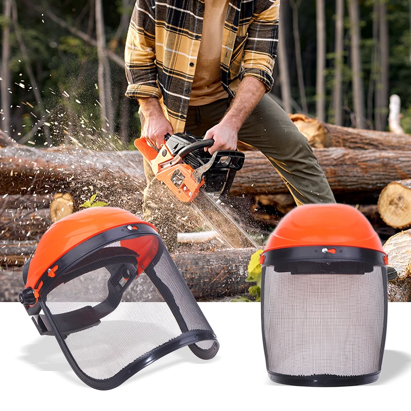 Garden Grass Trimmer Safety Helmet Hat with Full Face Mesh Protective Mask for Logging Brush Cutter Forestry Protection