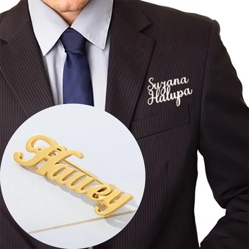 

Customized Men's And Women's Personalized Name Brooches, Unique Customized Name Stainless Steel Jewelry Business Set Brooch Gift