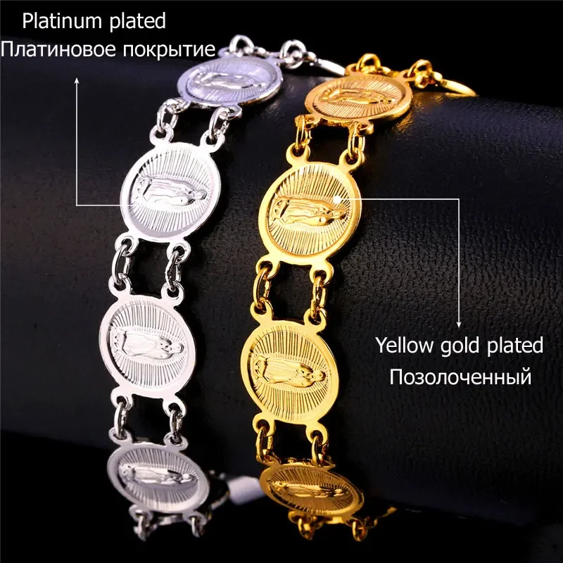 U7 Virgin Mary Earrings Bracelet Necklace Set for Women Gold/Silver Color Oval Medal Coin Classic Christian Jewelry Sets S681