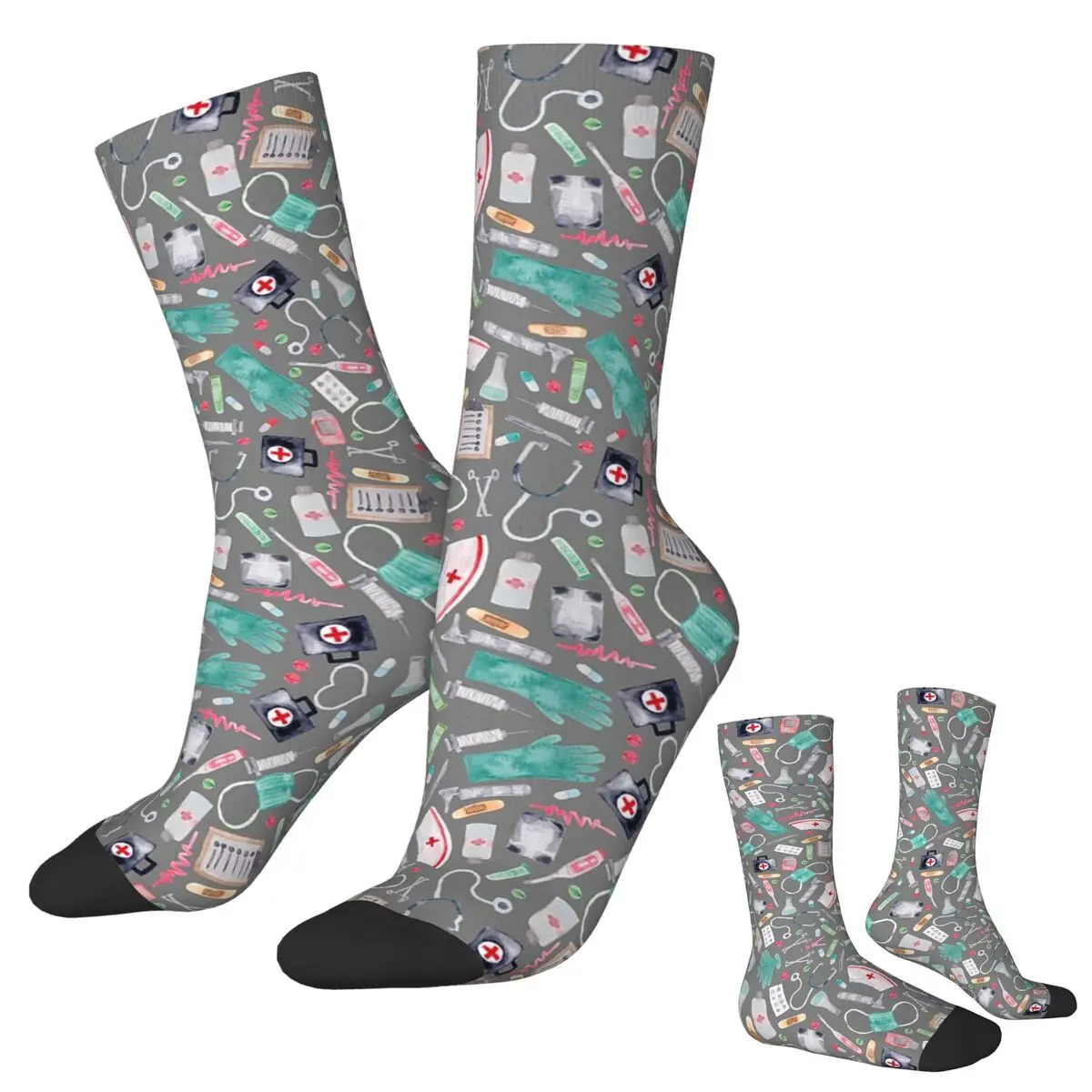 

Медицинский узор, доктор, медсестра, акварельные серые текстурированные носки, впитывающие пот чулки в стиле Харадзюку, длинные носки, рождественские подарки