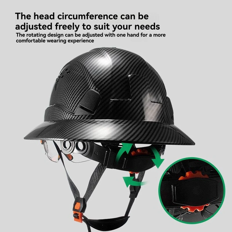 Super Sale CE Carbon Fiber Full Brim Safety Cap with Goggles Anti-Collision Construction Engineer Breathable Work Cap White