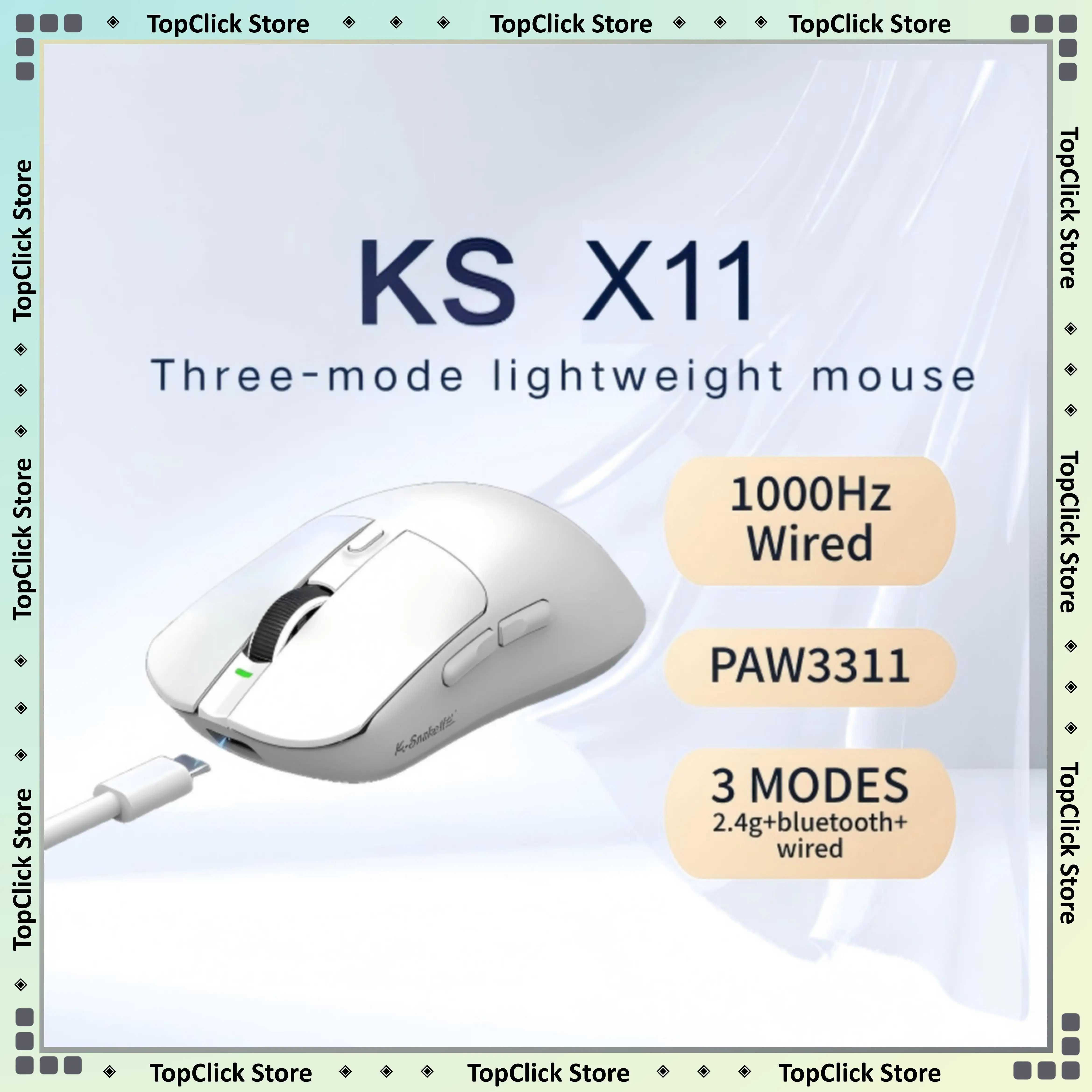 

X11 Tri-Mode Wireless Gaming Mouse, 63g Lightweight, PAW3311 Sensor, 12000 DPI, Magnetic RGB Charging Dock
