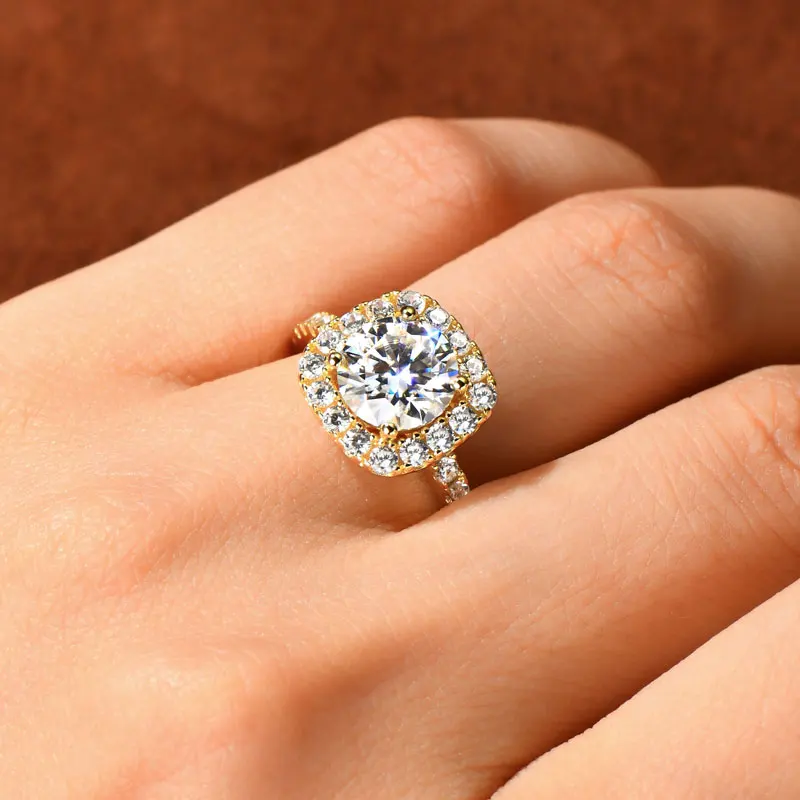 Lnngy 8mm 2ct Moissanite Halo Ring Certified 925 Sterling Silver Engagement Rings For Women Girls Wedding Party Jewelry Gift
