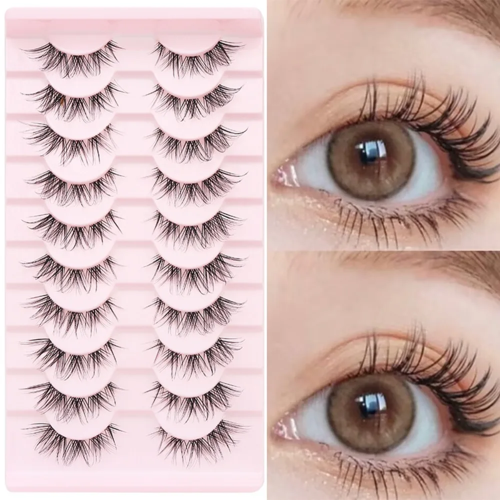 10Pairs Individual False Eyelashes Fox Eye Manga Lashes Natural Style Single Fishline Segmented Fluffy Eyelash DIY Eye Makeup