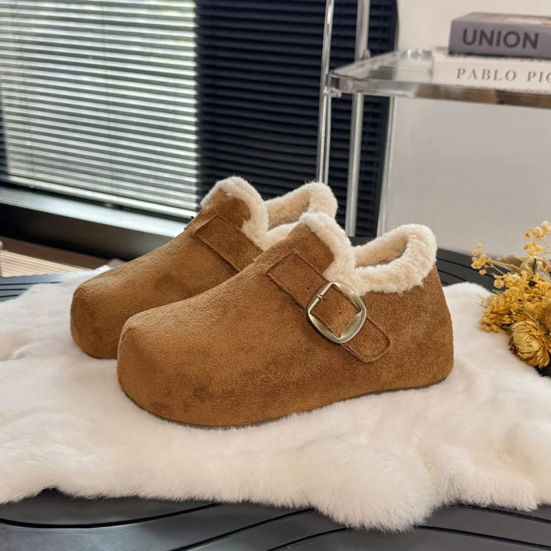 

Retro Fleece-Lined Slip-On Furry Shoes Cotton Shoes 2025 Autumn and Winter New 3CM Height Increasing Insole Women's Shoes