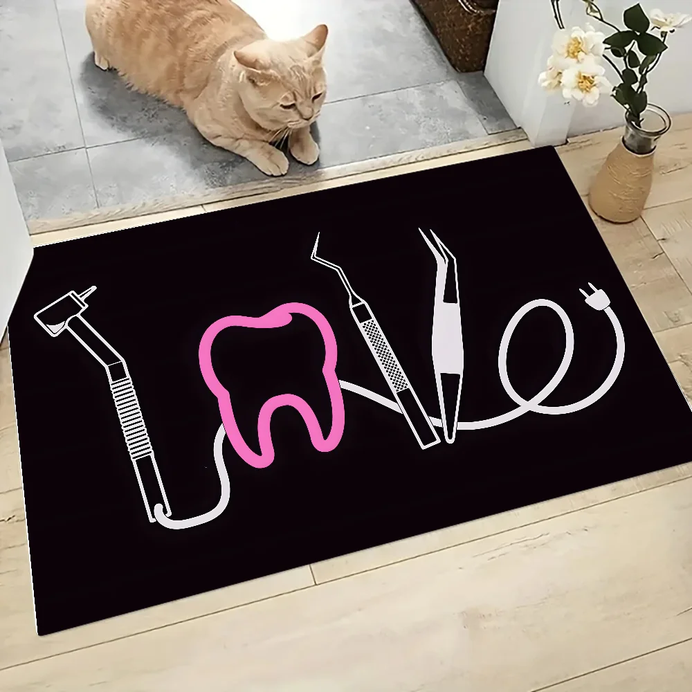 The Dentist Tooth Floor Mat Graphic Printed Flannel Doormats for Bathroom Kitchen Entrance Carpet Home Decor