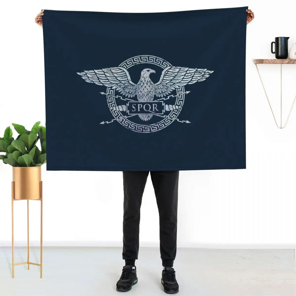 

SPQR Roman Empire Eagle Emblem - Vintage White Throw Blanket Plush Fuzzy Cozy Blanket for Couch Sofa