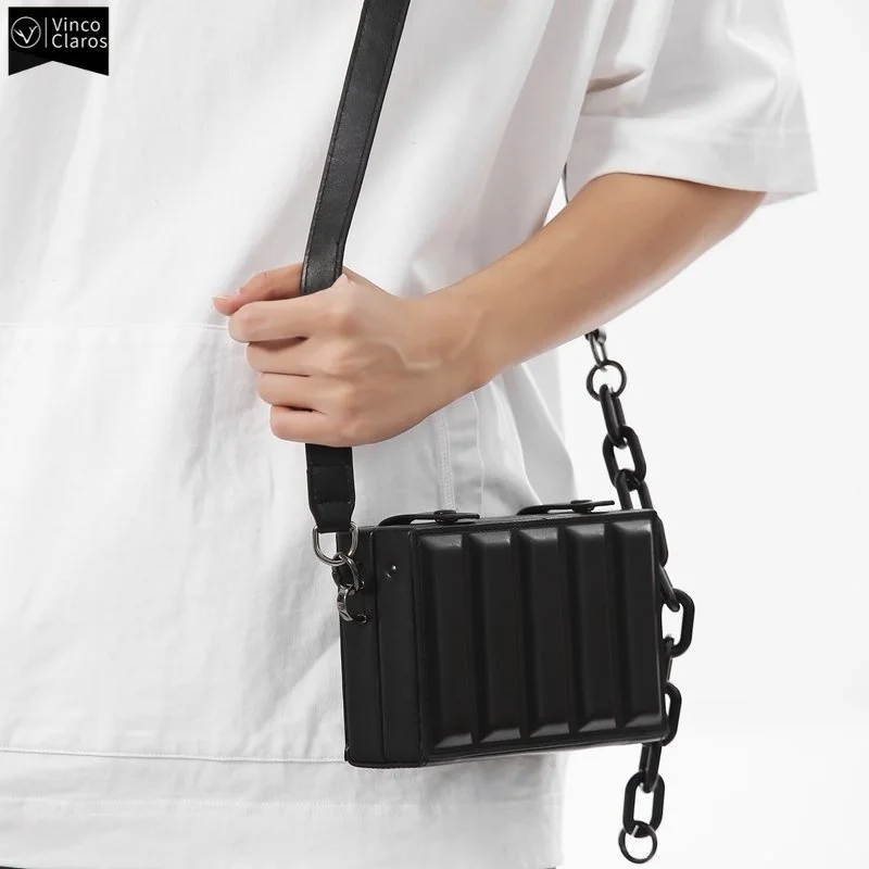 

VC Trend PU Box Bag Unisex Minimalist Design Men's Small Sling Chains Crossbody s Men 19*5.5*12cm