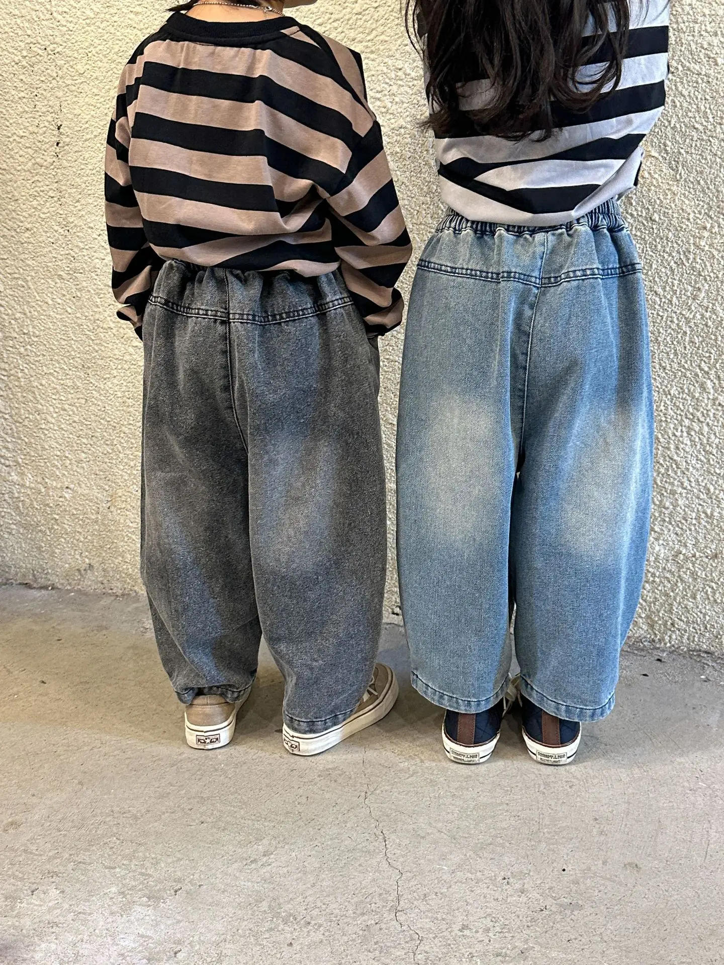 Boy Girl Children Patch Casual Jeans Autumn Winter Clothes Kid Loose Pocket Retro Denim Pants Baby Cotton Solid Fashion Trousers