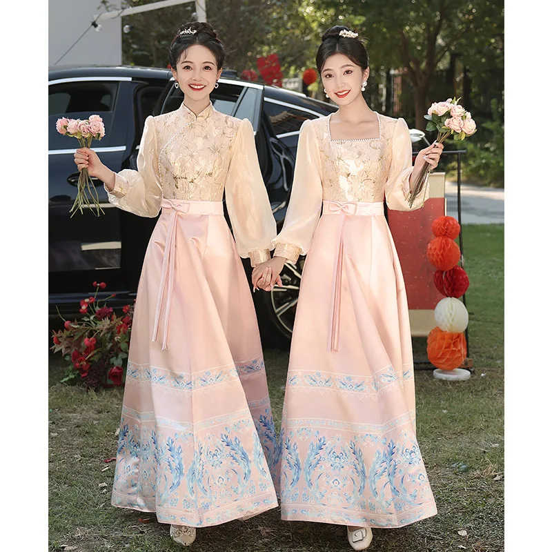 

New Chinese Bridesmaid Dress Vintage Improved Cheongsam 2024 Wedding Party Gown Large Size 3XL Qipao Satin Printing Vestidos