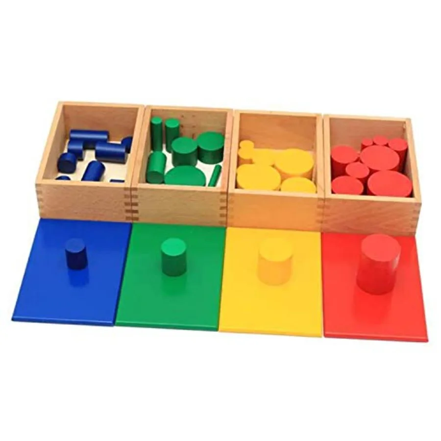 

Montessori sensorial material knobless cylinders for early childhood education, natural wood, unfinished wood color, promotes v