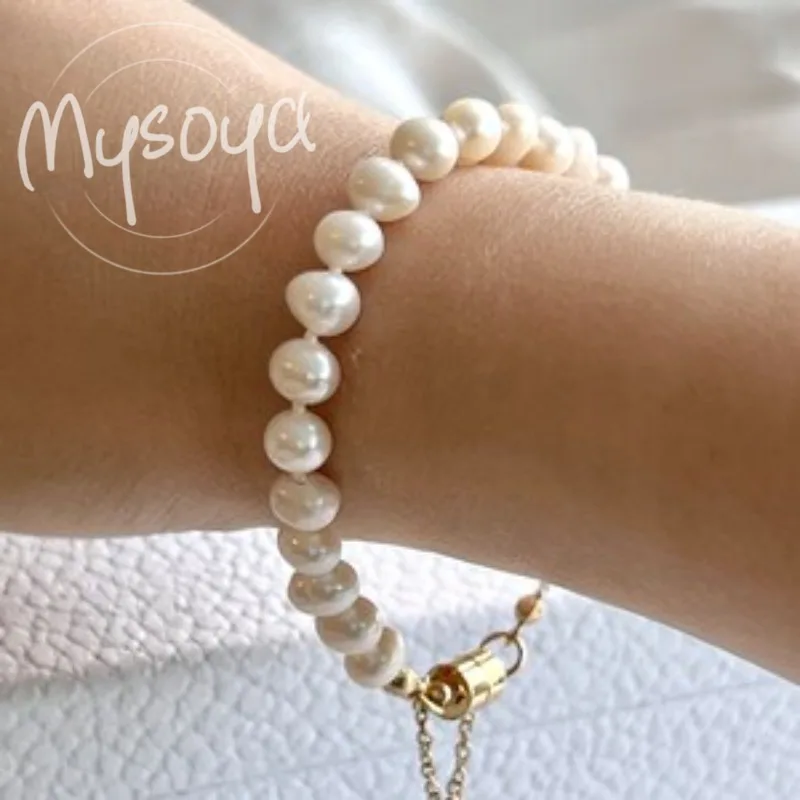 

MYSOYA White Freshwater Pearl Bracelet 5-6mm With Gift Box For Her/Him Birthday/Wedding/Christmas/New Year/Anniversary Gift