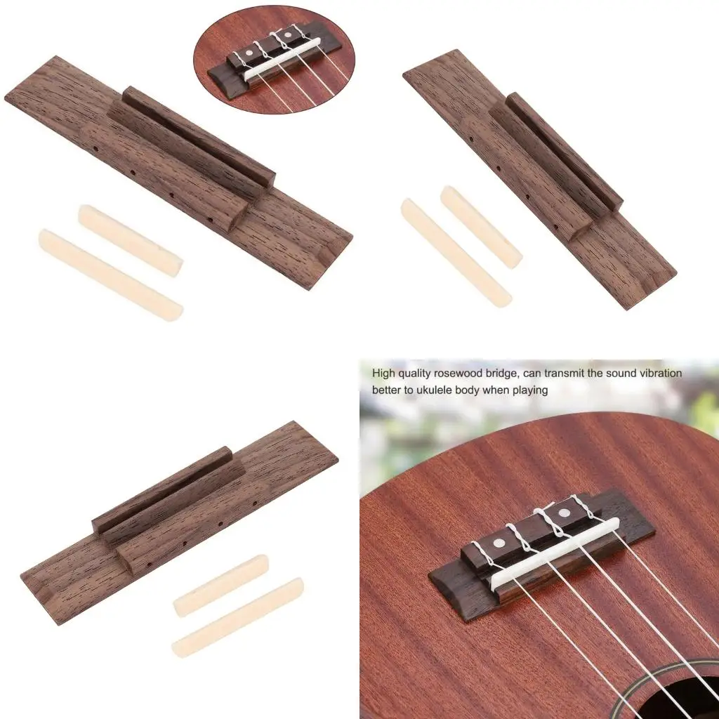 Q39E Professional Rosewood Ukulele Bridge And Saddles Set Easy to install ​Rosewood Bridge Nut​ ​Height Adjustable Saddles