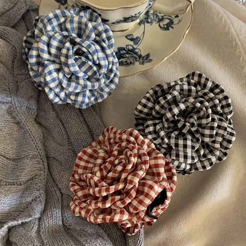 1pc Grid Flower Clip Hair Accessories for Women - High-End New Early Spring Simple Ponytail Braid Hairpin
