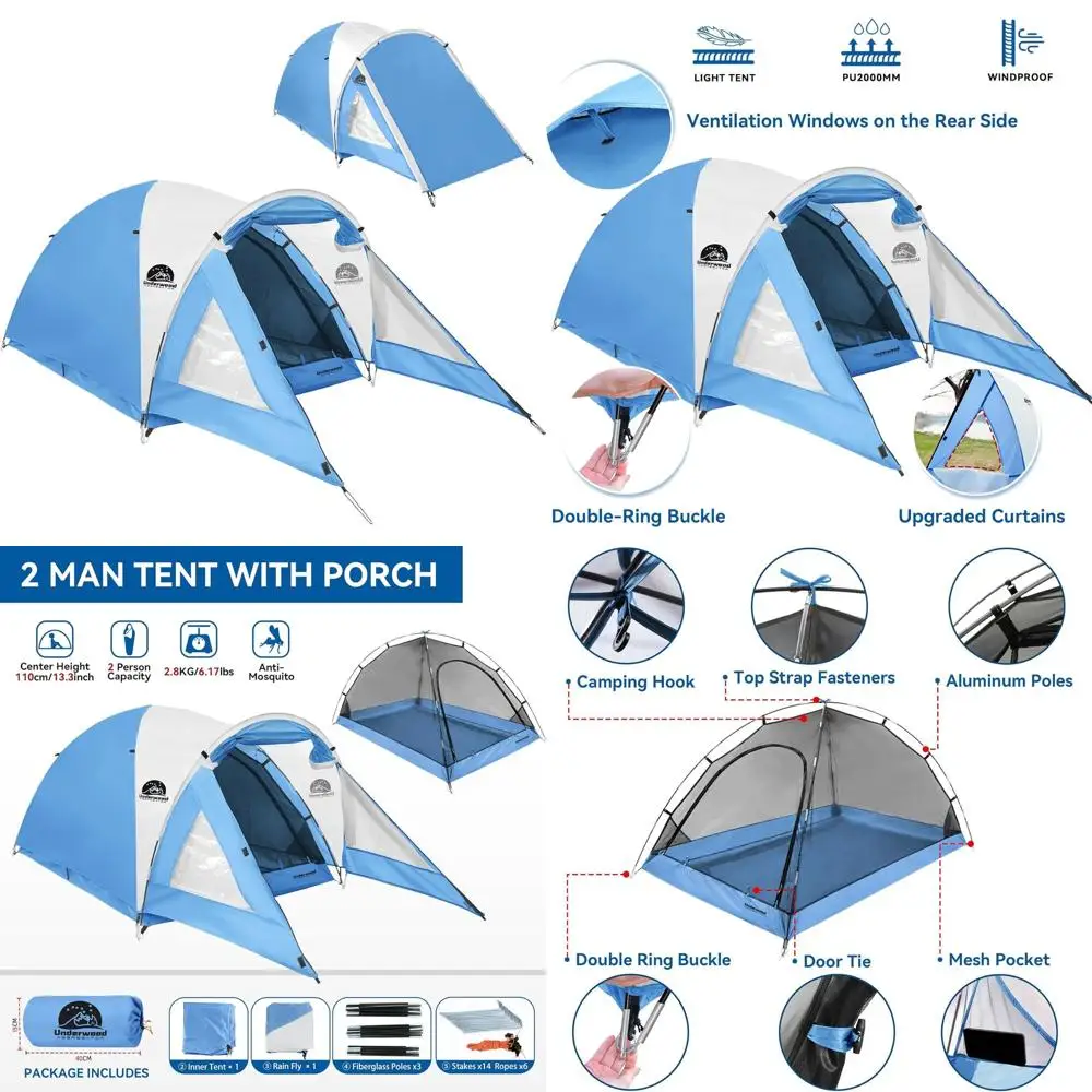 

Ultralight 2-Person Camping Tent with Porch, Waterproof and Easy Setup for Hiking, Hunting, and Mountaineering Adventures