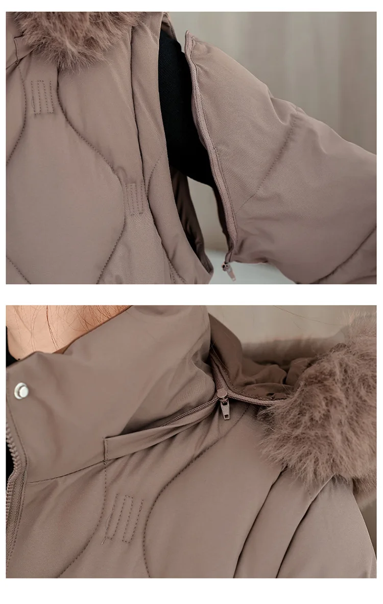 Simple Solid Color Large Fur Collar Hooded Removable Long-sleeved Down Cotton Jacket Women's 2025 Winter Thickened Warm Jacket