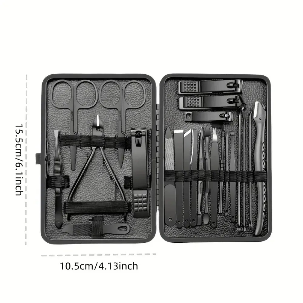 ​ Juego de cortaúñas profesional de 24 Uds., bolsa de viaje portátil de acero inoxidable, alicates de queratina, herramientas de recorte, Kit de manicura y pedicura ​