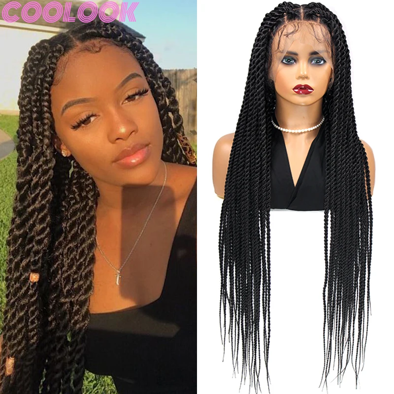 

36 Inch Synthetic Twist Braided Wigs Senegal Twist Square Part Braids Full Lace Wig Silky Lace Frontal Braid Wig for Black Women