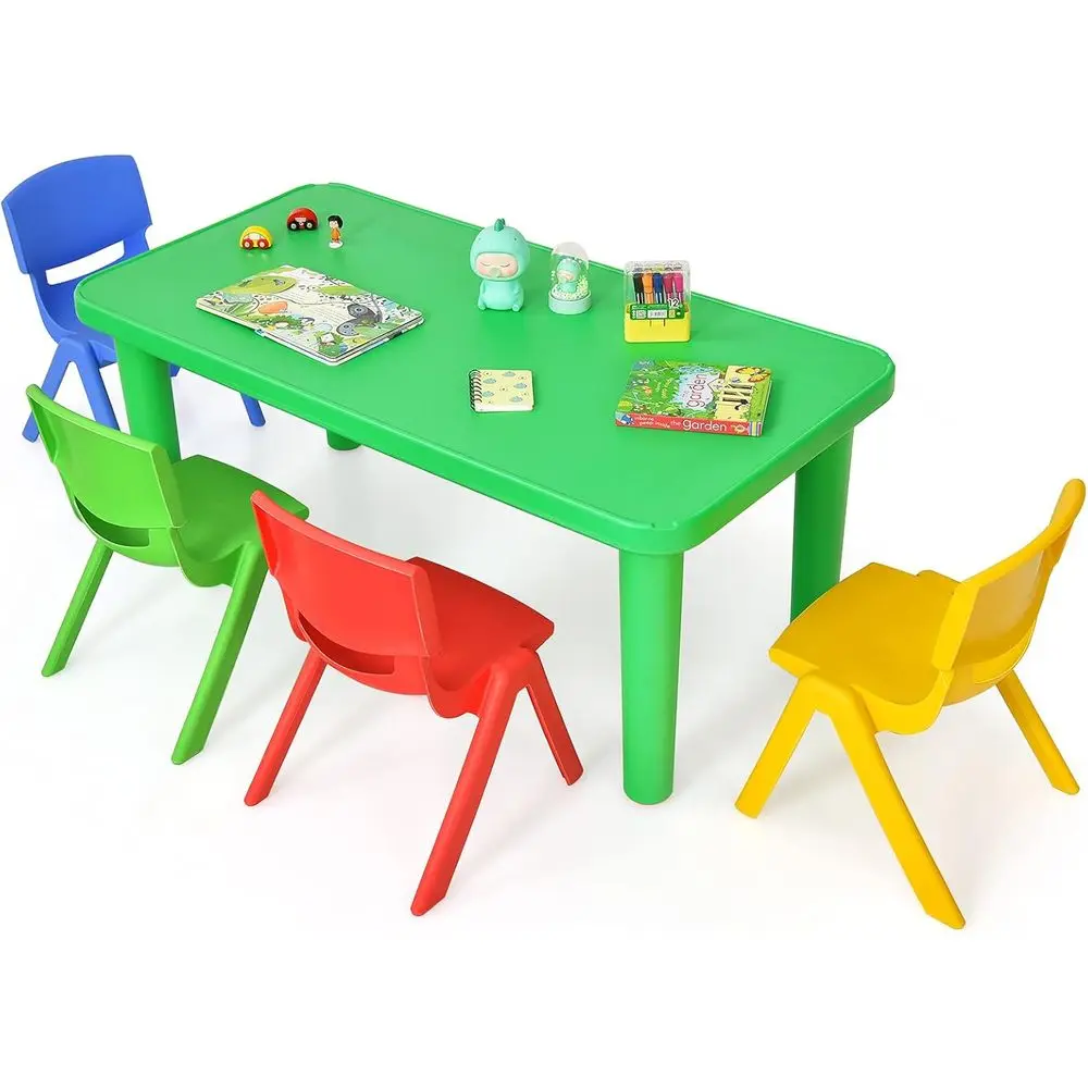 

Детский прямоугольный учебный стол 48 x 24 дюйма со складными стульями, набор из 4 пластиковых предметов мебели для малышей для игровой комнаты