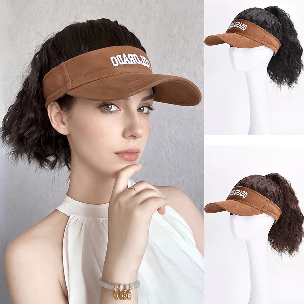 14inch Synthetic Hair Extensions Ladies Curly Ponytail Wigs Hat Connected Head Cover Peaked Cap Visor Wig For Women