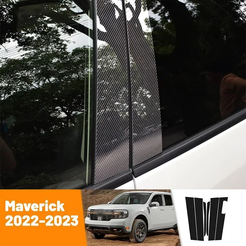 

Car Black Carbon Fiber Doors and Windows B C Stickers Accessories For Ford Maverick 2022-2023