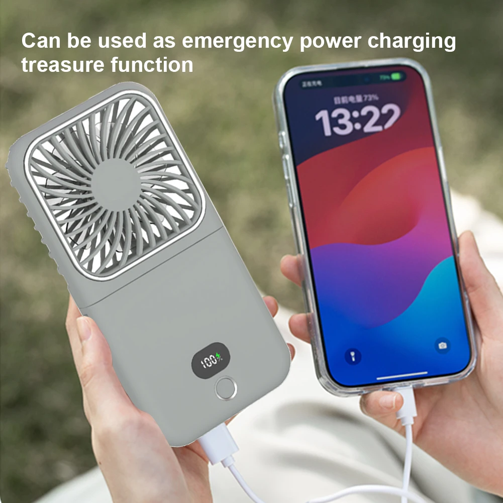 3-in-1 Outdoor Folding Fan with Makeup Mirror Desktop Electric Fan 5 Speeds Foldable Personal Fan Power Bank for Outdoor Travel