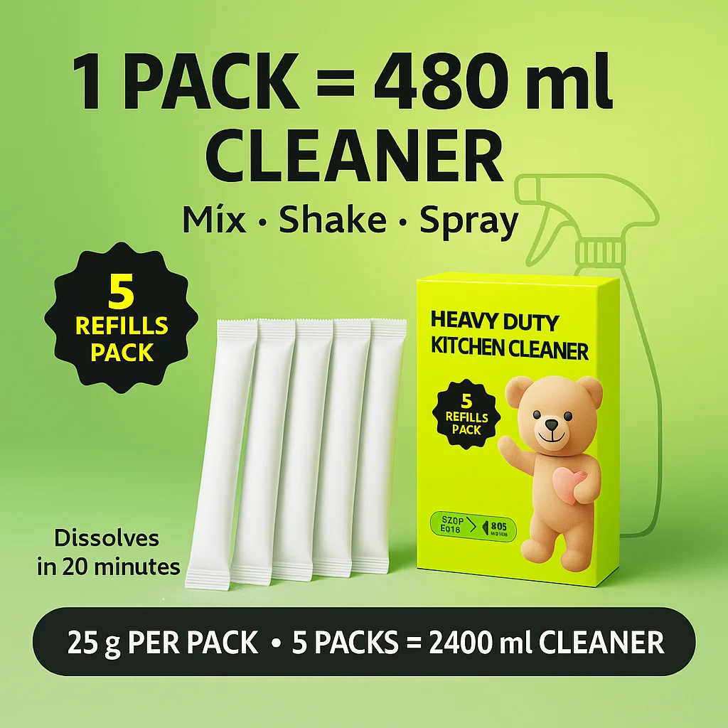 5 Count Heavy Duty Kitchen Degreaser Refill Packs Easy Dissolve Multi Surface Spray Cleaner 16 Fl Oz Each Pack