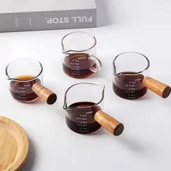 Multi-functional Kitchen Measure Mug Wood Handle Glass Espresso Measuring Cup Double/Single Mouth Milk Jug Coffee Supplies Clear