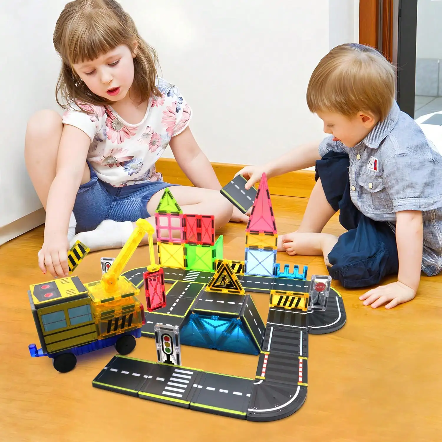 16/26pcs magnetic building blocks toys, city road traffic architect, suitable for children's Christmas gifts