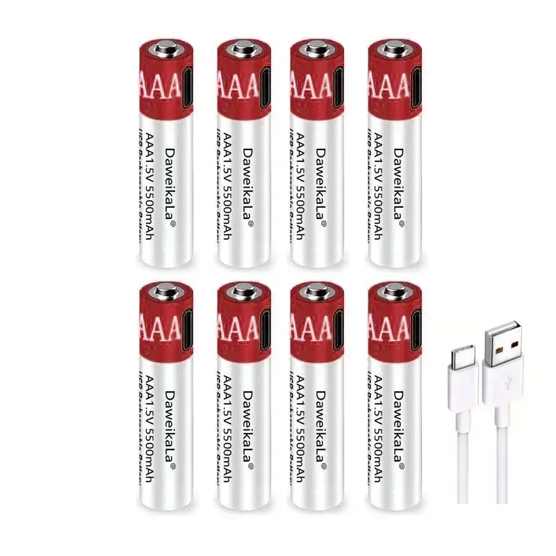 Batterie lithium-ion aste USB, grande capacité, 1.5V, AAA, 5500mAh, sans chargeur, télécommande, souris sans fil, câble inclus