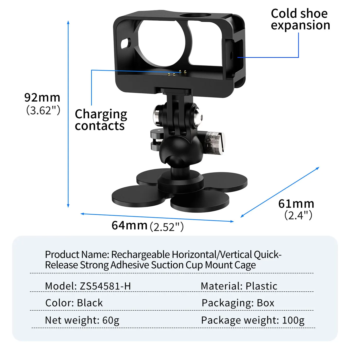 Schnellverschluss-Magnetkamerakäfig mit USB-C-Ladefunktion für DJI Osmo Nano, Dual Cold Shoe Mount, schützender Vlog-Aufnahmerahmen – Detail 14