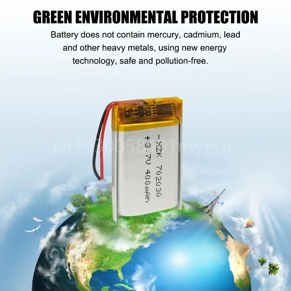 702030 3.7V 400mAh Lithium Polymer Rechargeable Battery for MP3 DVD GPS Scale Sprayer Watch Camera Bluetooth Headset Cell Toys