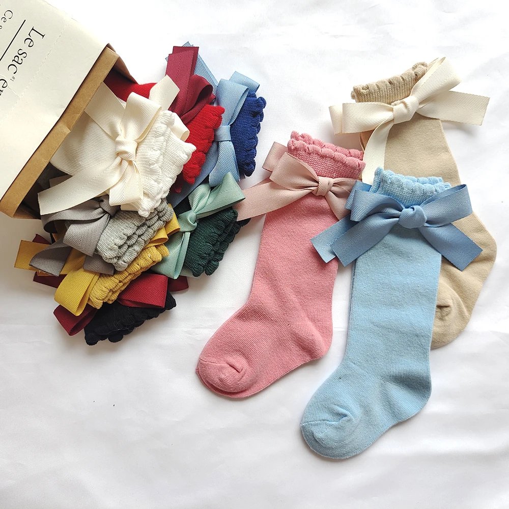 Neue Baby-Baumwollsocken mit Großer Schleife für Mädchen, Prinzessinnen-Socken, Kinder- und Kleinkinder-Strümpfe, Säuglings-Accessoires, Kinder-Langsocken – Detail 8