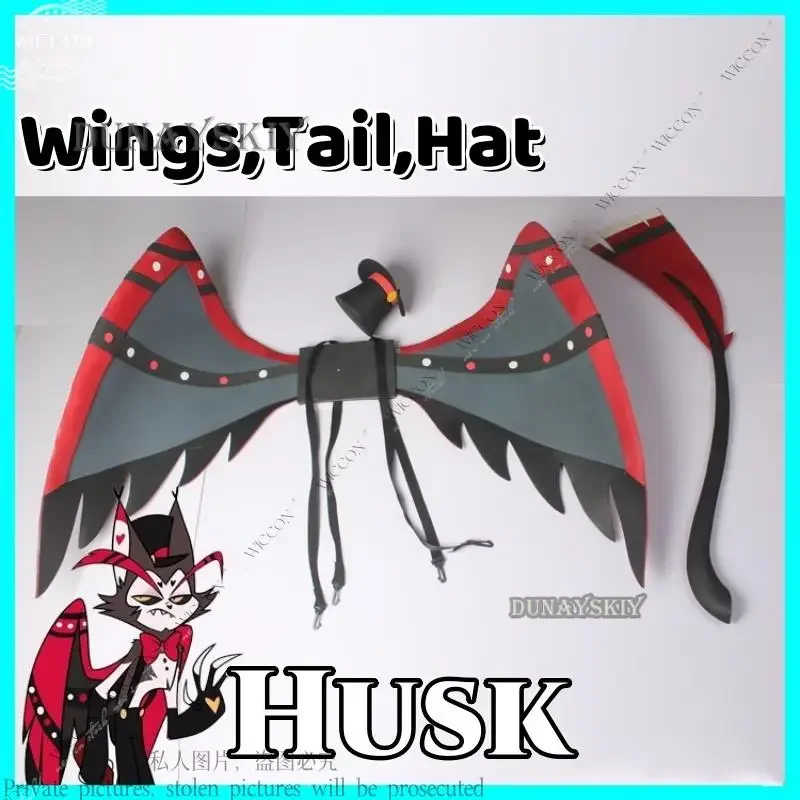 Husk Cosplay Uniform Hazbin Cosplay Wing Hat Tail Cosplay Accessory Halloween Hotel Husk Cosplay Party Prop Demon Roleplay