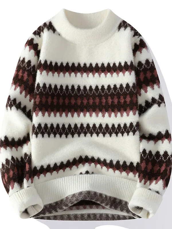 

Men's Thiened Woolen Knitted Sweater f High Collar Autumn Winter Warm Stripe Pattern Faionable And Sli Topwear