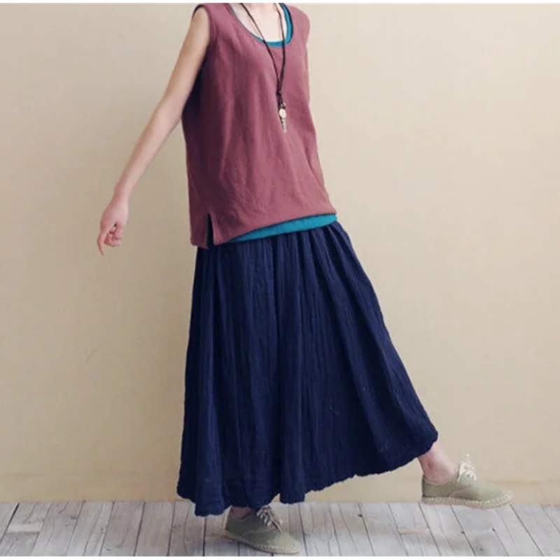 

Весна-лето-осень женские юбки Vestidos Femininas большие размеры хлопковая льняная повседневная юбка, длинные юбки с карманами